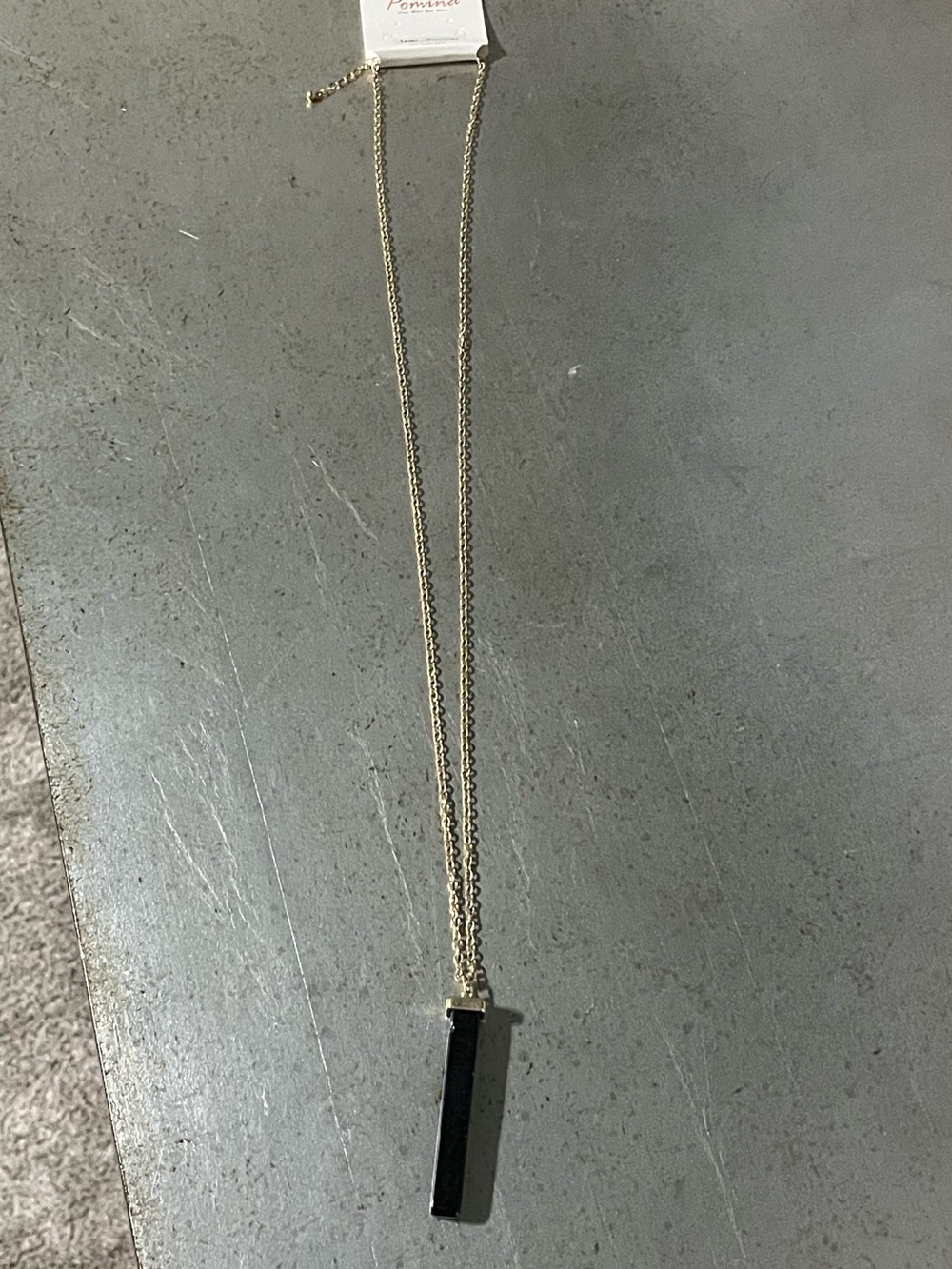 Minimalist Black Bar Pendant Necklace - Gold Chain